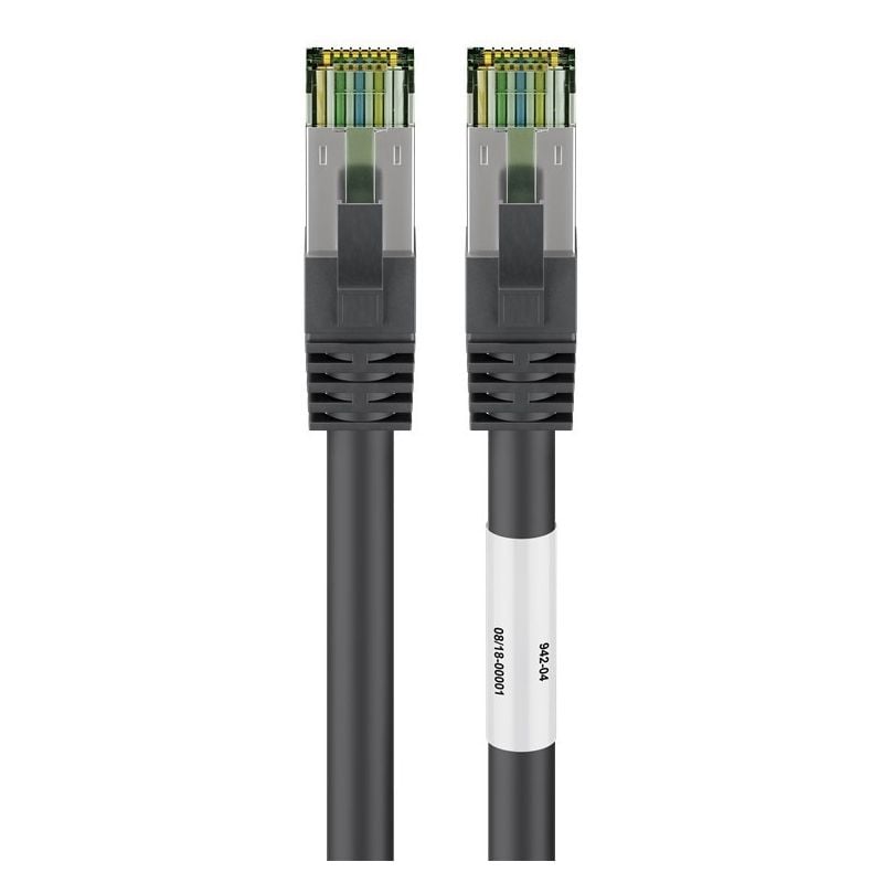 RJ45 Netzwerkkabel S/FTP (PiMF), mit CAT 8 Rohkabel, Schwarz, 0,25m