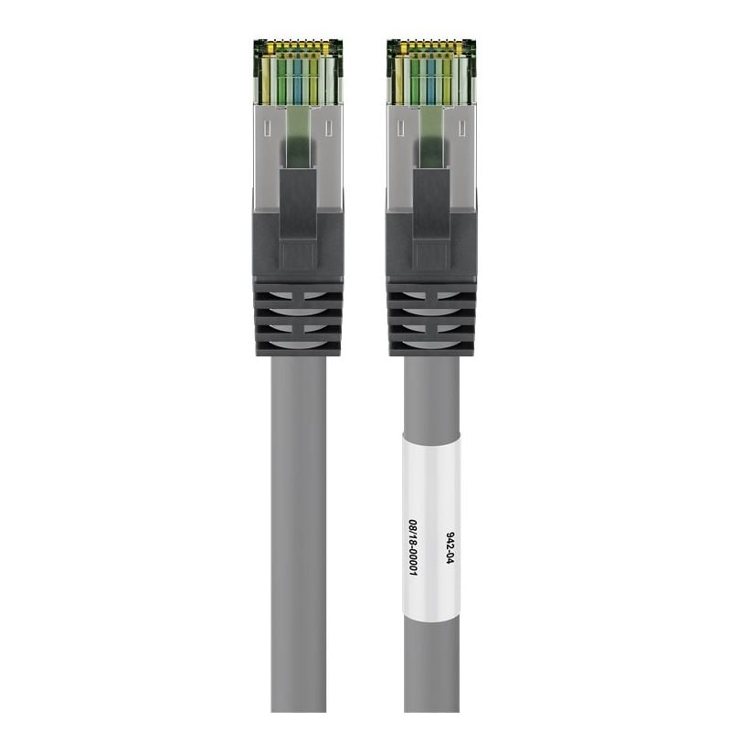 RJ45 Netzwerkkabel S/FTP (PiMF), mit CAT 8 Rohkabel, Grau, 0,25m